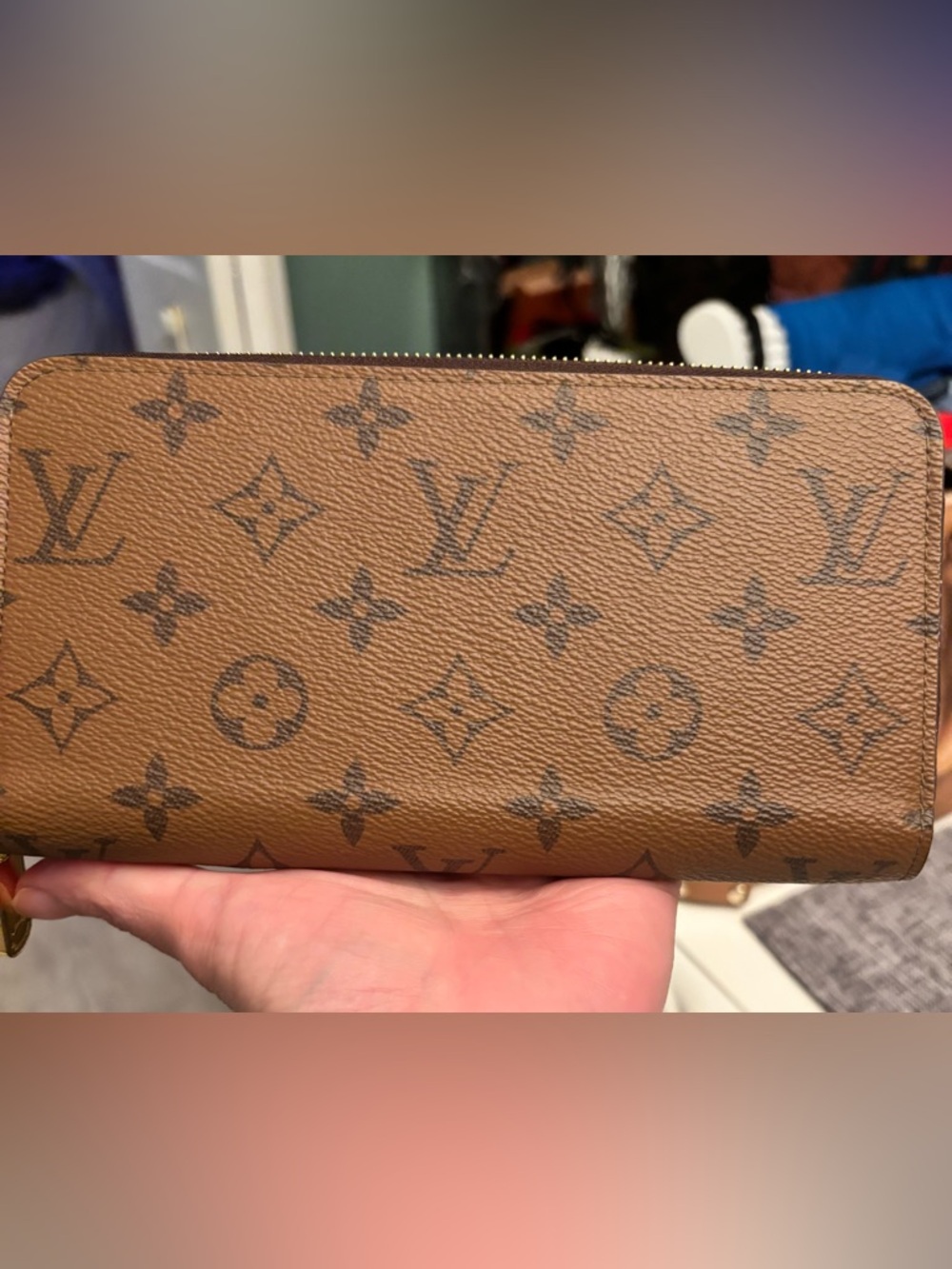 Louis Vuitton Monogram Canvas Zip Pouch in Tan and Dark Brown - Picture 8 of 9